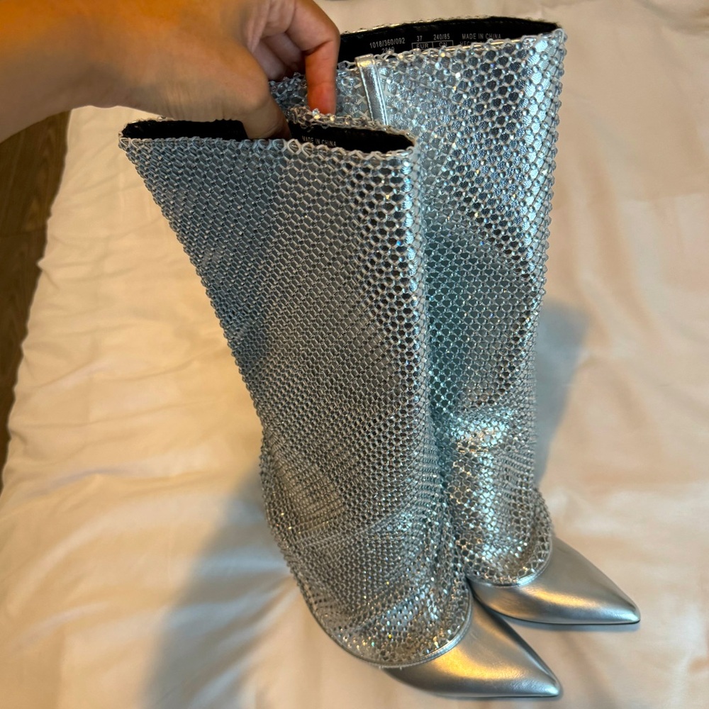 Bershka Gorgeous Silver Rhinestones Foldover Boots